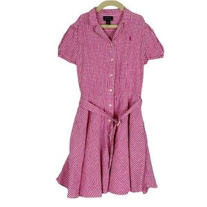 Nwot Polo Ralph Lauren Pink Gingham Linen Dress Girls 12 Country Cottagecore